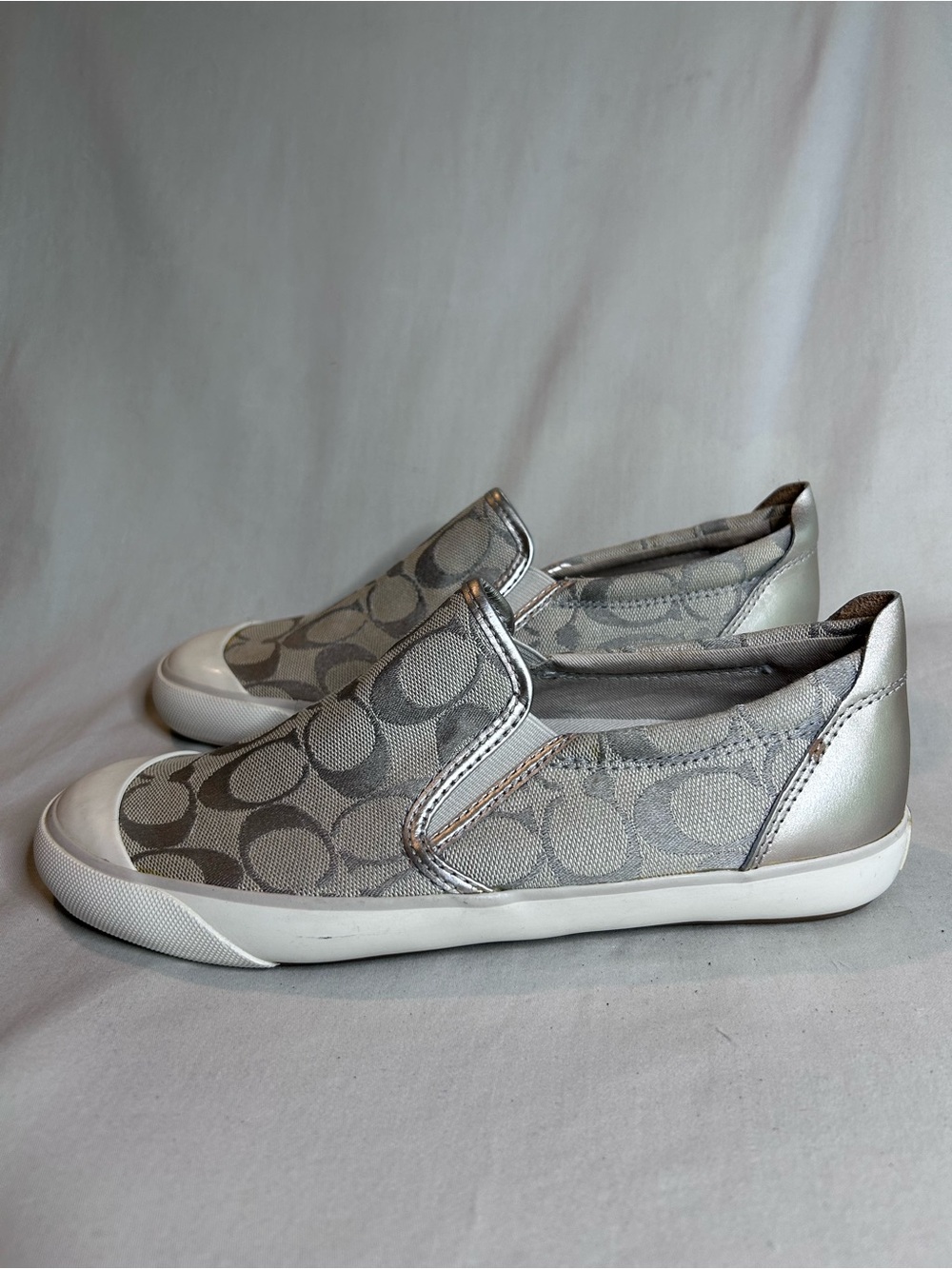 Coach Silver Gray Signature Slip-On Flats